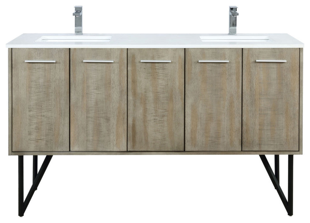 60" Double Bathroom Vanity, & Labaro Brushed Nickel Faucet Set