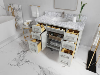 Cambridge 48 Single Sink Bath Vanity in Coventry Gray 2" Carrara Quartz