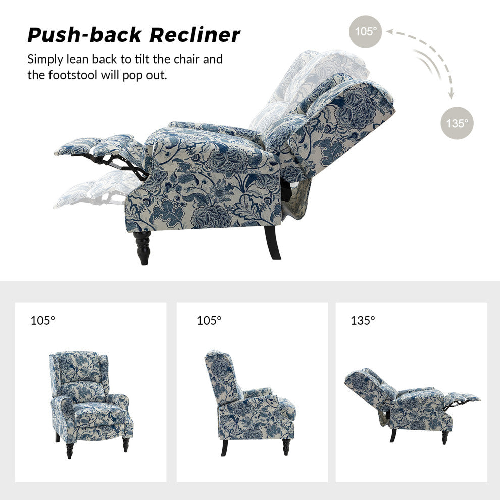 Modern Push-Back Plaid Recliner with Rolled Armrest, Jacobean