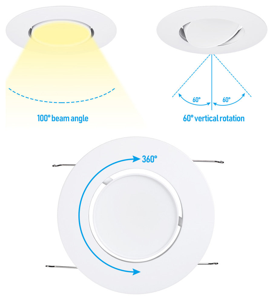 4 Pack 5/6" 5CCT Gimbal LED Recessed Light Dimmable 16W CRI90 Retrofit Can Light