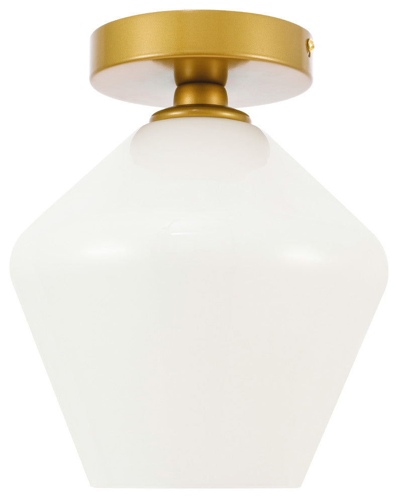 Brass Finish And Frosted White Glass 1-Light Flush Mount