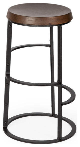Neo Dark Brown Solid Wood Seat with Black Metal Frame Counter Stool
