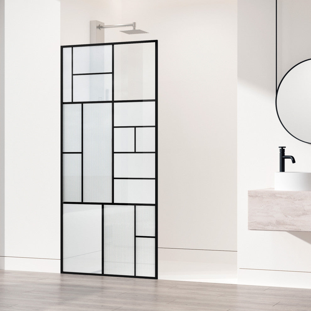 VIGO Meridian 34" W x 74" H Framed Shower Screen, Matte Black With Mixed Glass