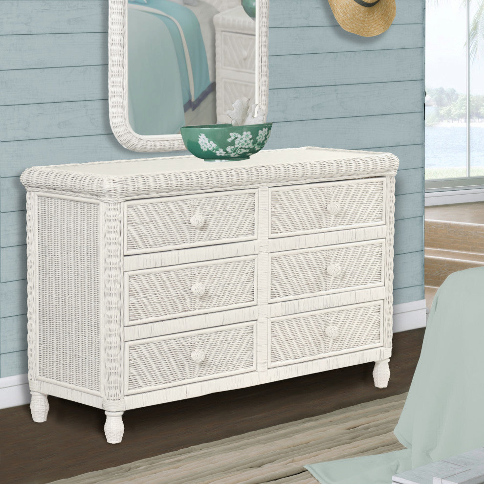 Santa Cruz 6-Drawer Dresser With Glass Top, White