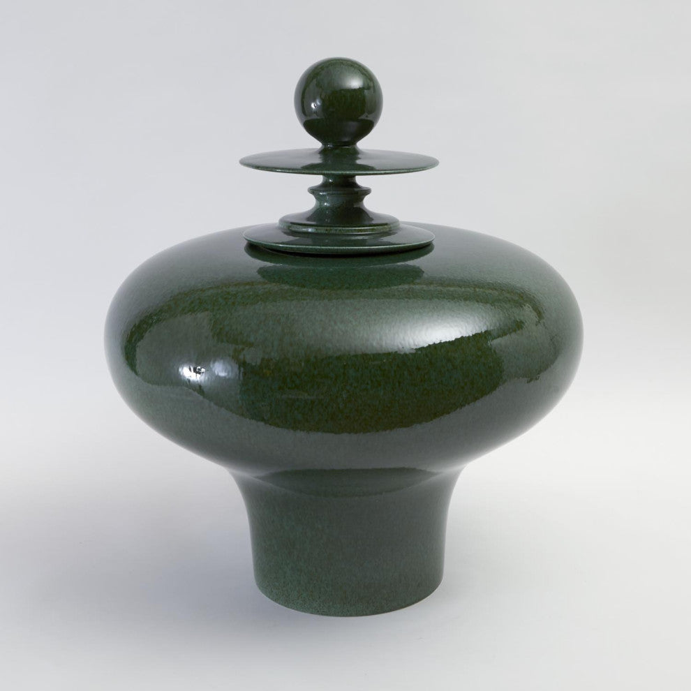 Luxe Oversize MidCentury Modern Ginger Jar  Fat Emerald Green Finial Decorative