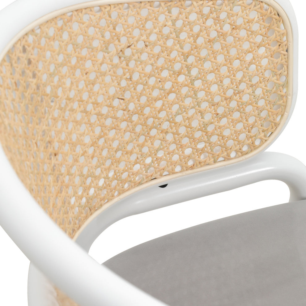 LeisureMod Ervilla Dining Armchair With White Steel Base Set of 2, Gray