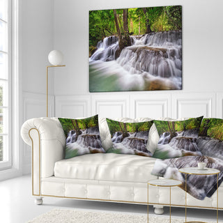 Waterfall Huai Mae Kamin Landscape Printed Throw Pillow, 16"x16"