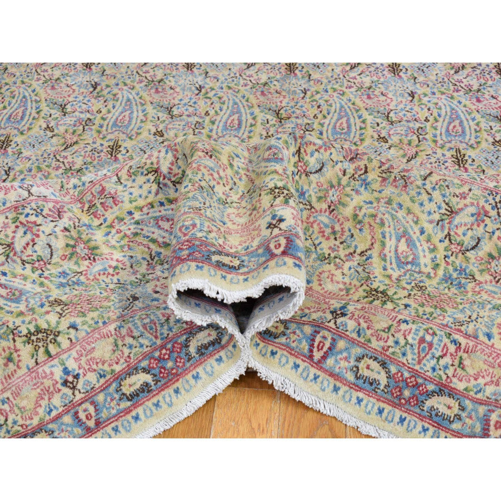 Ivory Antique Persian Kerman, Full Pile Exc Condition Wool Rug, 10'0" x 13'0"