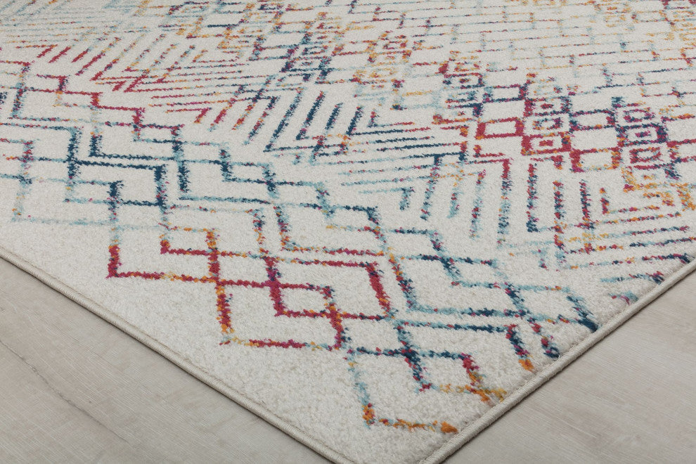 Cove Prismatic Delight Moroccan Tribal White Area Rug, 8'3"x10'0"