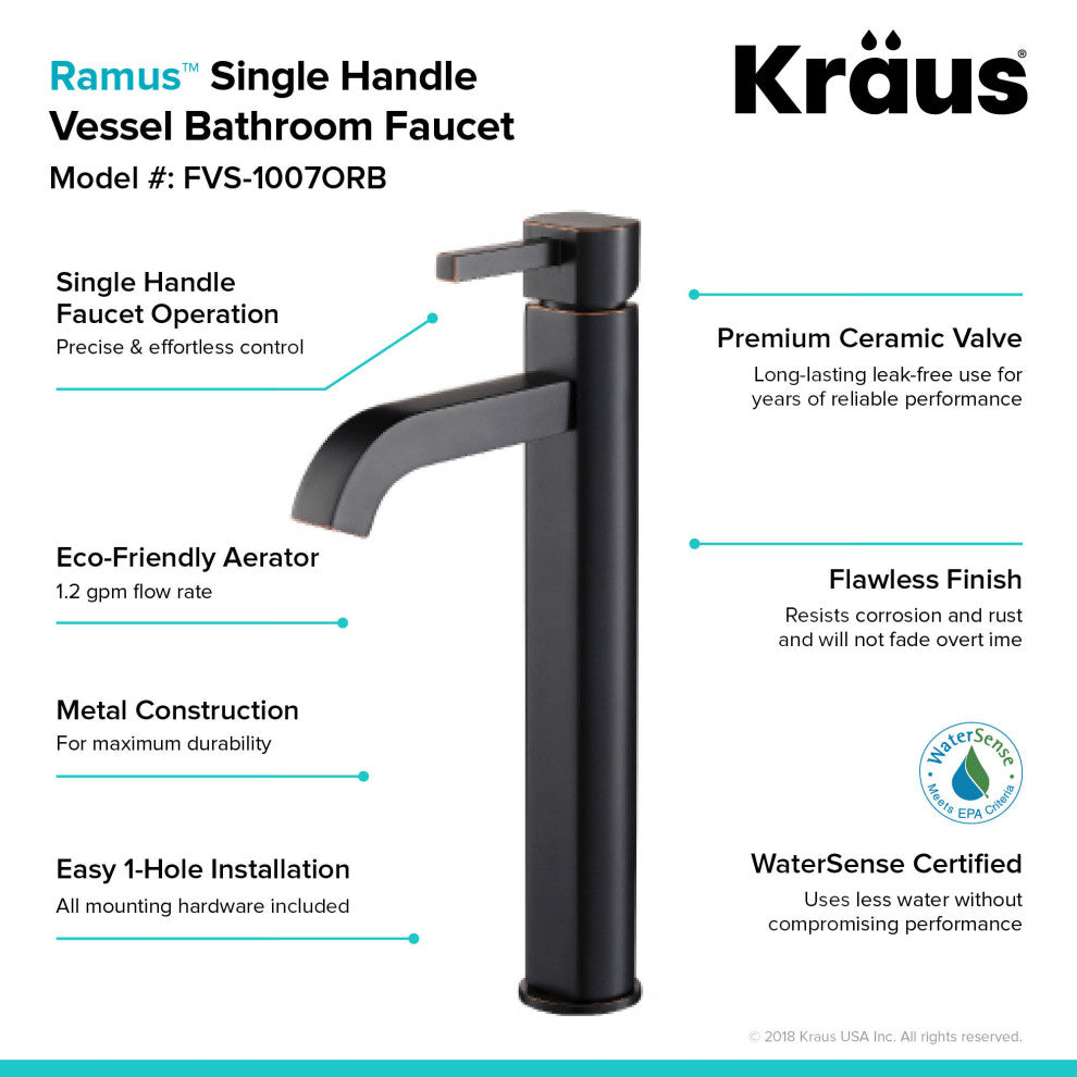 Ramus Single Handle 1-Hole Vessel Bathroom Faucet, Oil Rubbed Bronze