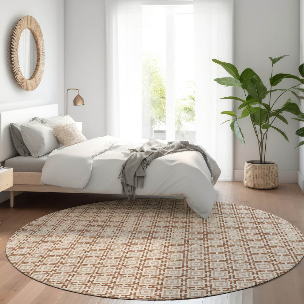 Indoor/Outdoor Marlo MO1 Taupe Machine Washable 6' x 6' Rug