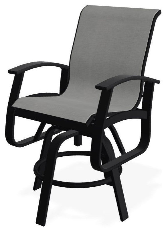 Belle Isle Sling Balcony Height Outdoor Swivel Chair, Alloy/Black