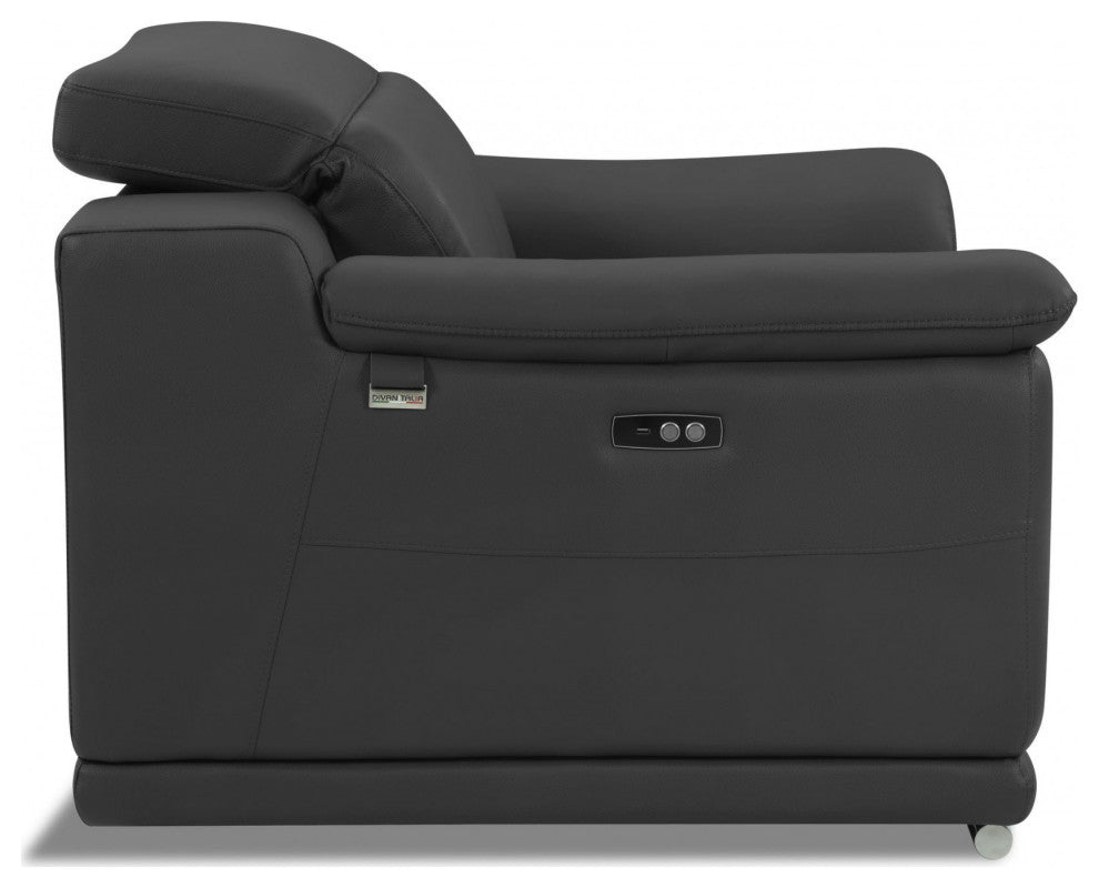 Mod Charcoal Gray Italian Leather Recliner Chair