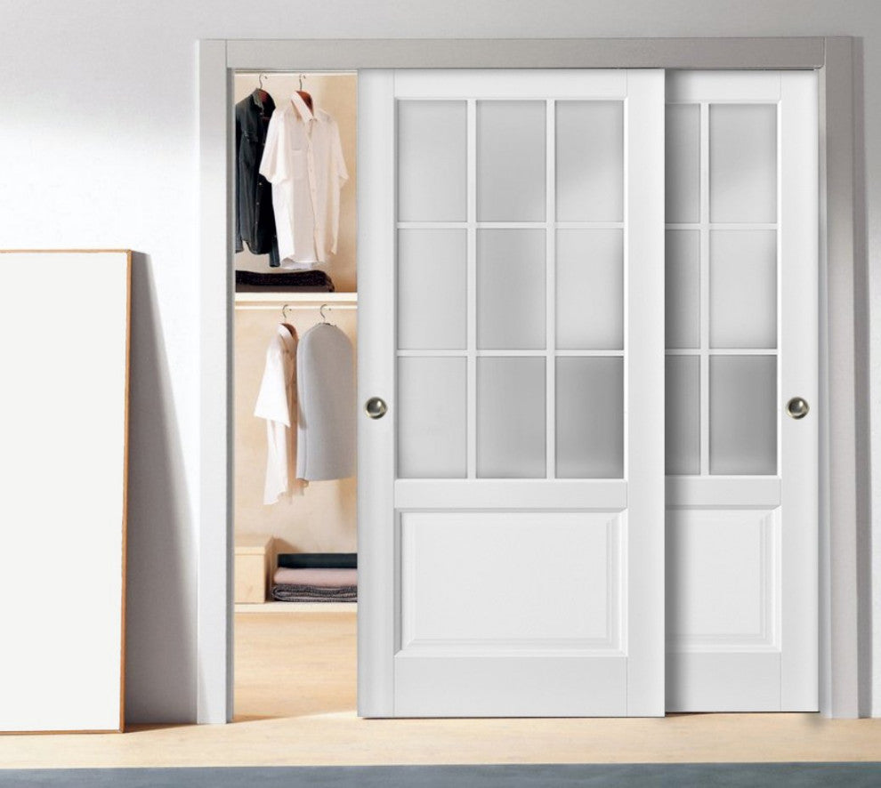 Sliding Closet Glass Bypass Doors | Felicia 3309 Matte White |, 60" X 84"