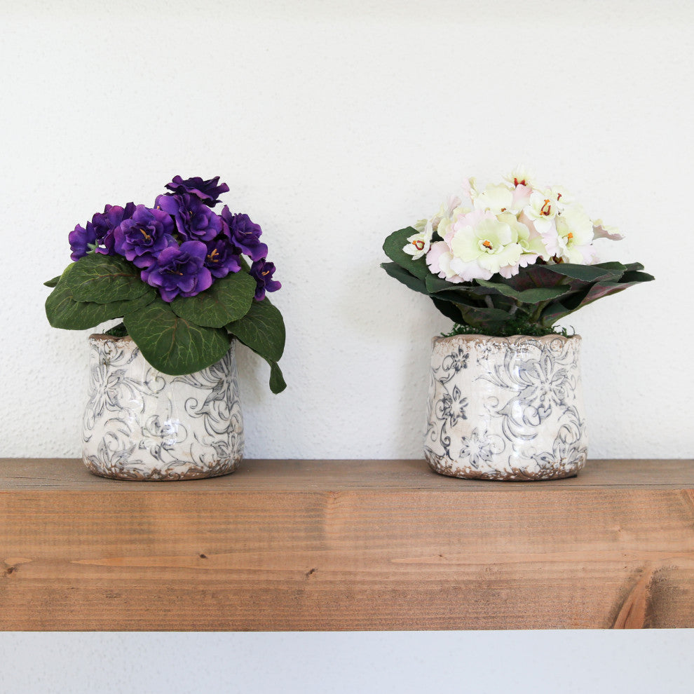 8in. African Violet Artificial Plant in Floral Design Vase (Set of 2)