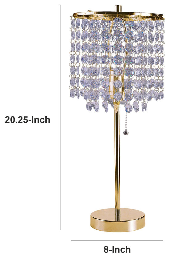 Benzara BM240890 Metal Stalk Design Table Lamp With Hanging Crystals Shade, Gold