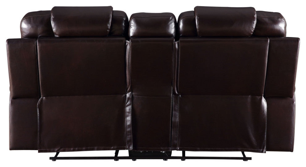 Benzara BM251081 Motion Loveseat With Leather Upholstery/Diamond Tufts, Brown