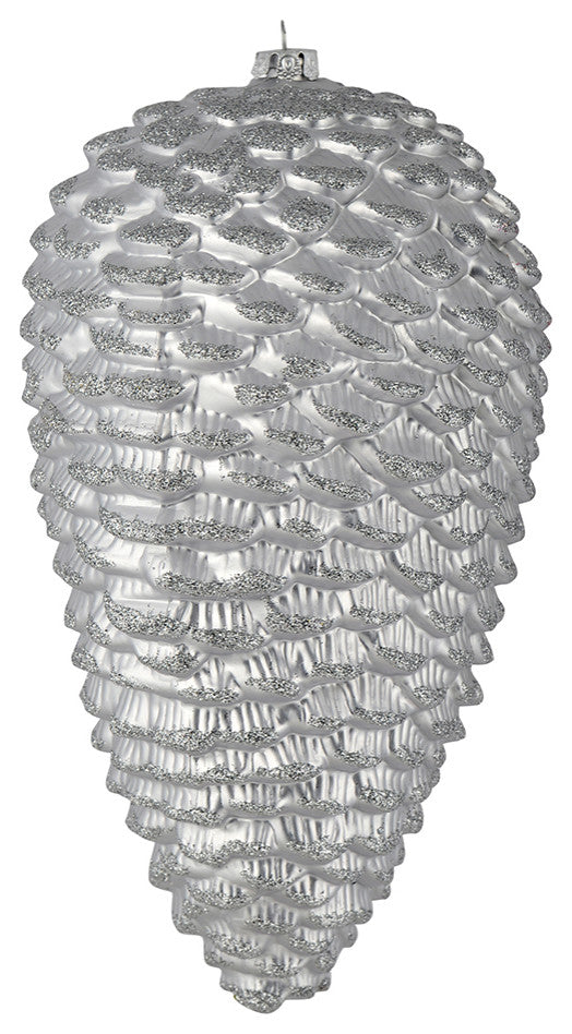Vickerman N187307D 10" Silver Matte Glitter Pinecone Christmas Ornament
