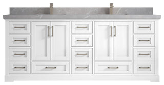 Boston 84 Double Sink Bath Vanity in White 2" Pearl Gray