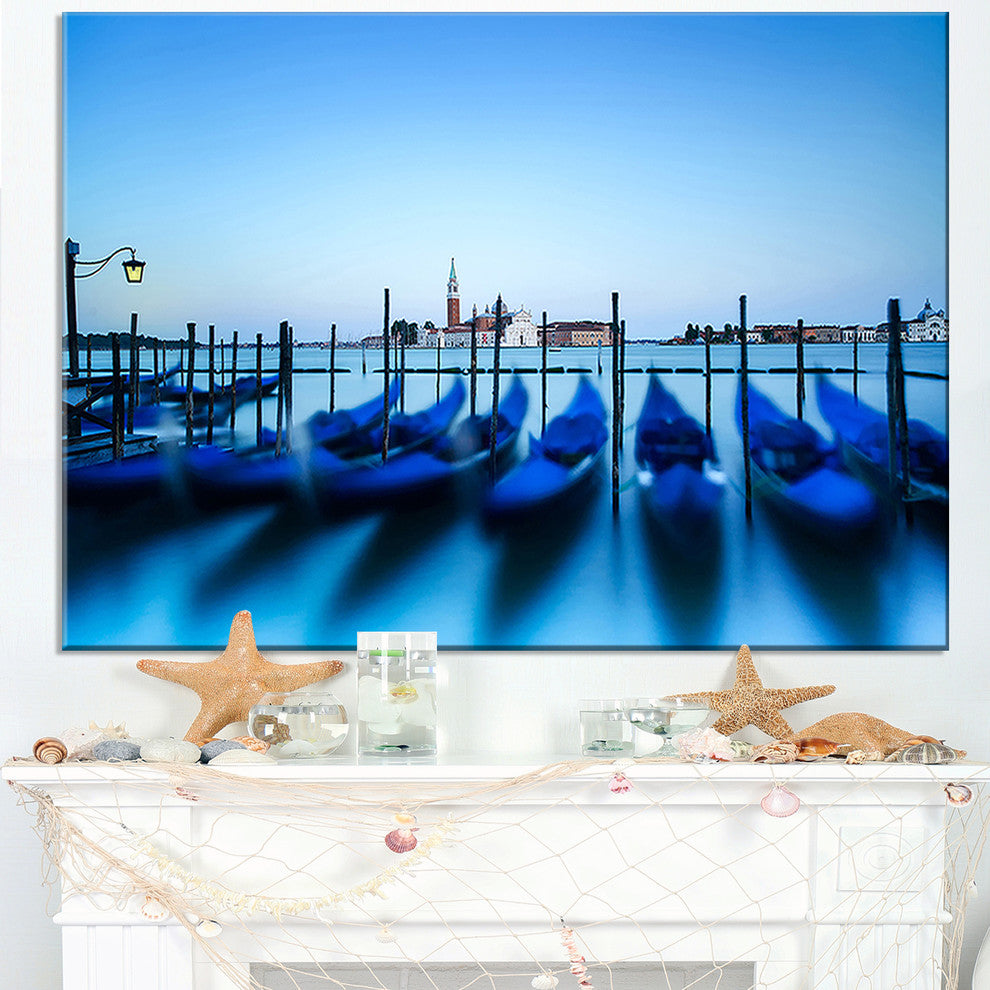 "Venice Gondolas At Blue Sunset" Seashore Wall Art, 32"x16"