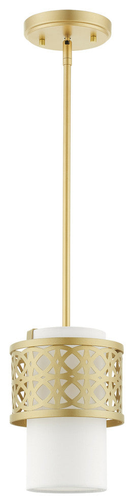 Soft Gold Fretwork, Ornamental, Transitional, Sophisticated Mini Pendant
