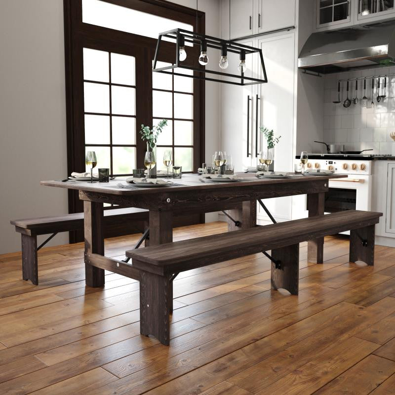 HERCULES Series 8' x 40" Solid Pine Folding Farm Table, Mahogany