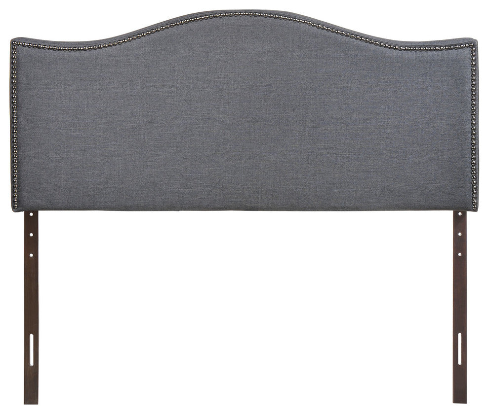 Curl Queen Nailhead Upholstered Headboard, Smoke