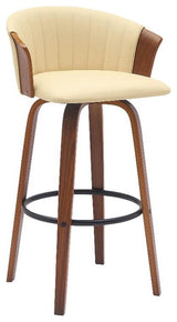 Armen Living Diana 30" Swivel Wood & Faux Leather Bar Stool in Walnut/Cream