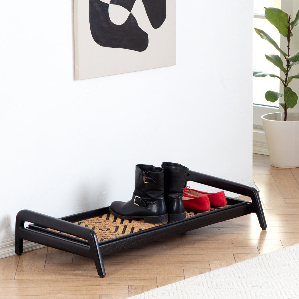 Single-Tier Black Stand With 3-Pair Rubber Boot Tray Galapagos