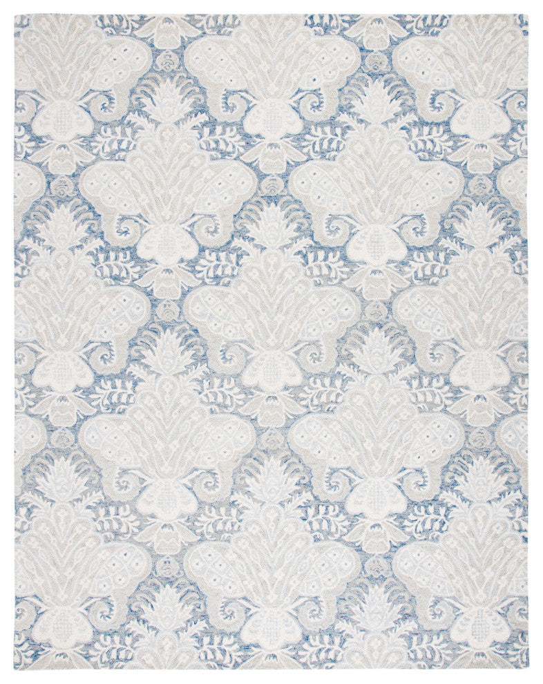Safavieh Micro-Loop Mlp539M Damask Rug, Blue and Ivory, 8'0"x10'0"