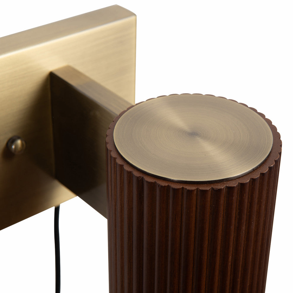 Tambo Wall Sconce - Dark Walnut Wood Finish, Weathered Brass, Dimmer, Dark Walnut