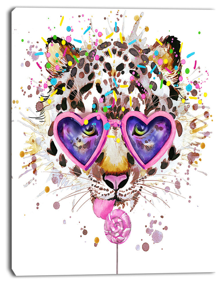 Funny Leopard with Heart Glasses, Oversized Animal Wall Art, 12"x20"