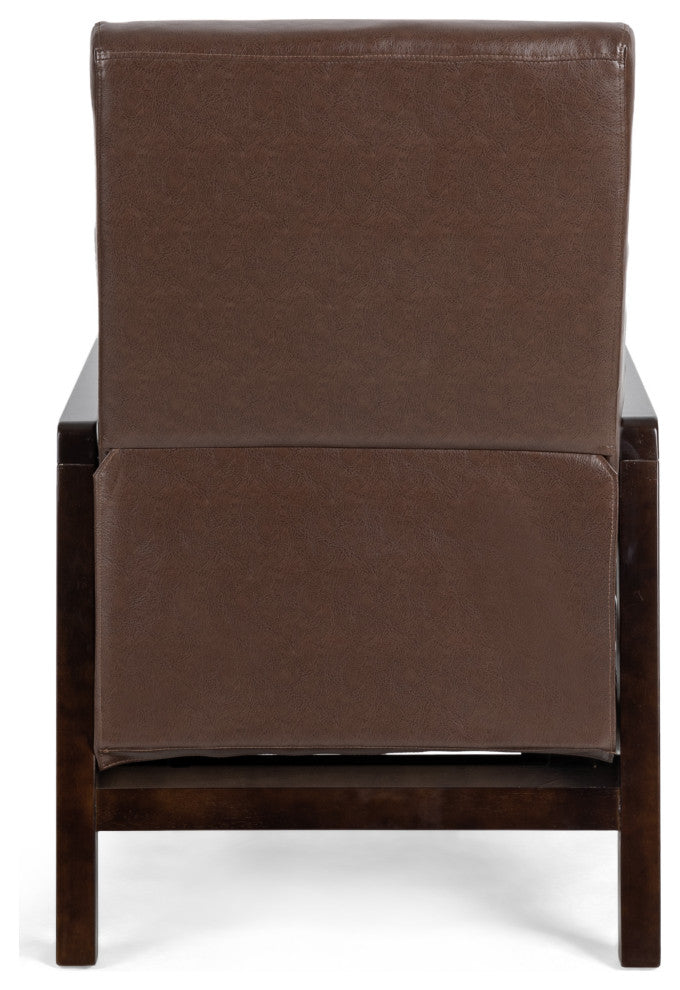 Miramichie Mid Century Modern Faux Leather Recliner, Dark Brown/Dark Espresso
