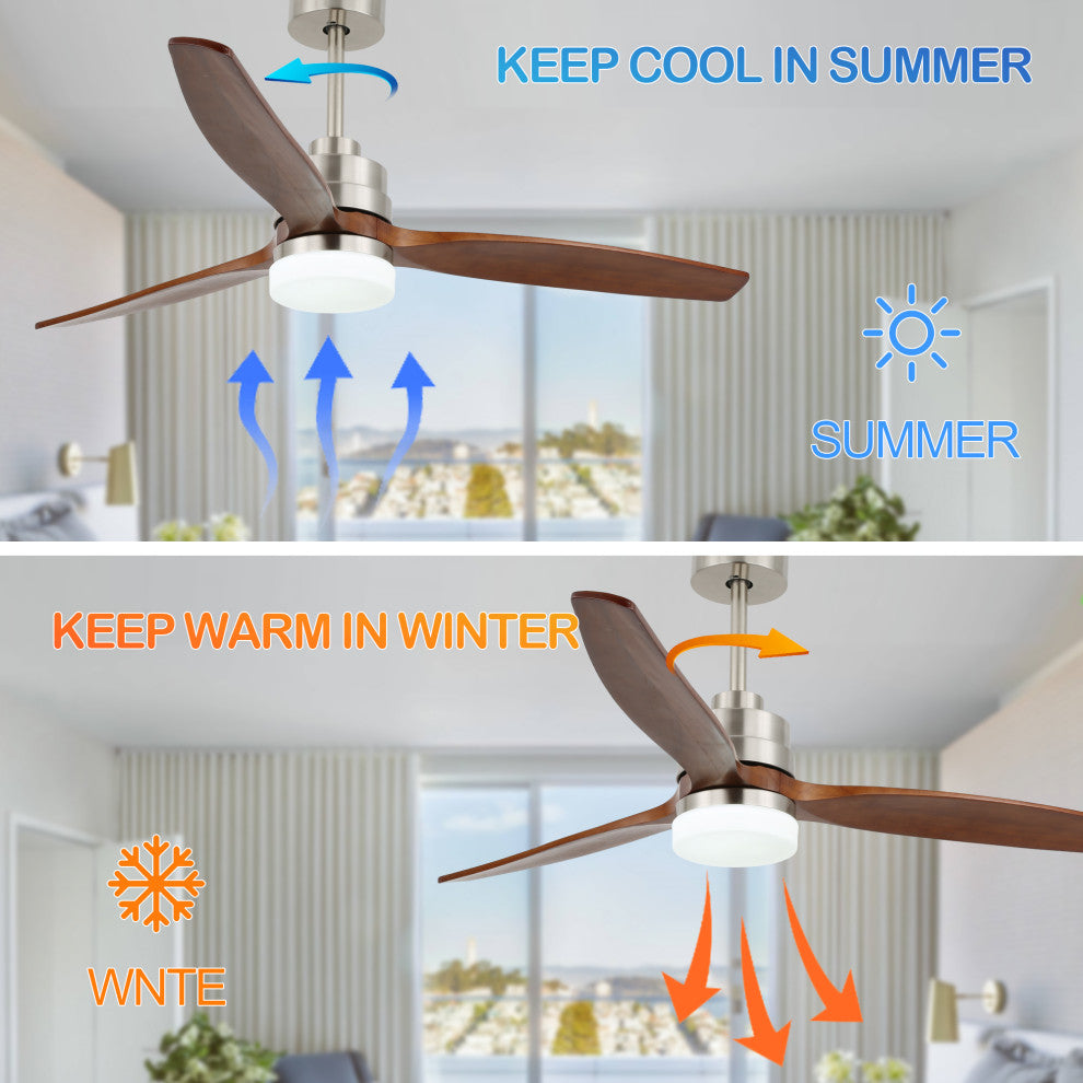 52" Wood Ceiling Fan With Light and Remote Control
