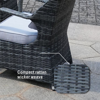 5-Piece Wicker Outdoor Round Dining Set with Grey Cushions