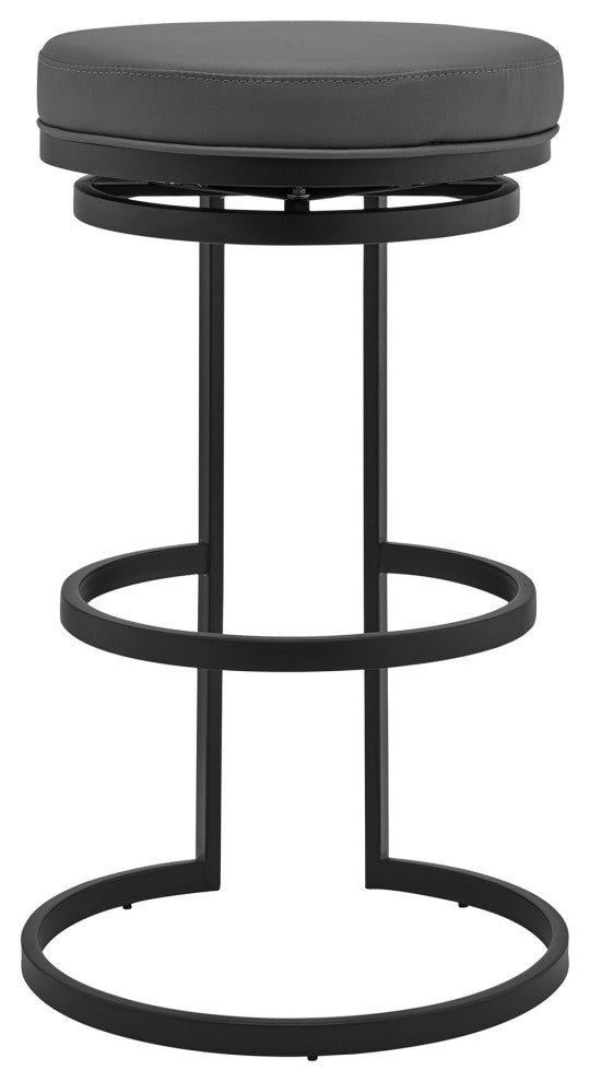 Benzara BM245976 Vander 26" Gray Faux Leather and Black Metal Swivel Bar Stool