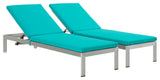 Shore Chaise with Cushions Outdoor Patio Aluminum Set of 2 EEI-2737-SLV-TRQ-SET