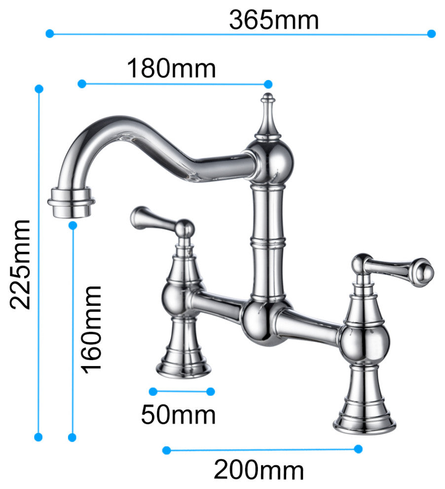 Wellfor Traditional Double Handle Widespread Kitchen Faucet, Chrome