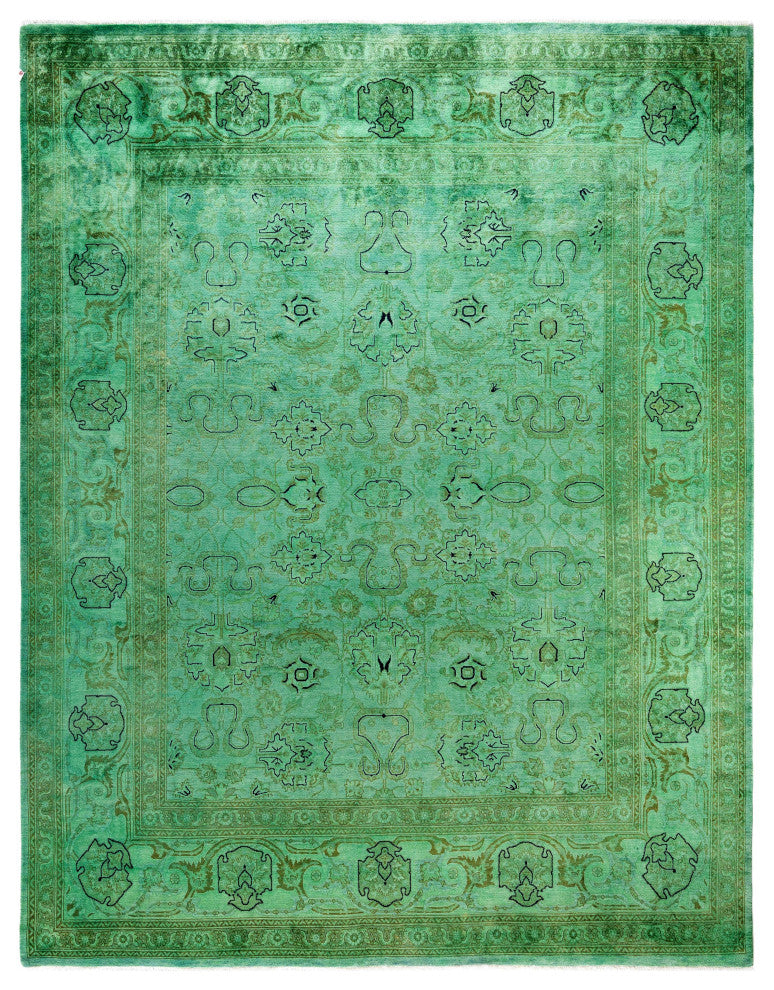 Overdyed One-of-a-Kind Hand-Knotted Area Rug Green, 8' 1" x 10' 3"