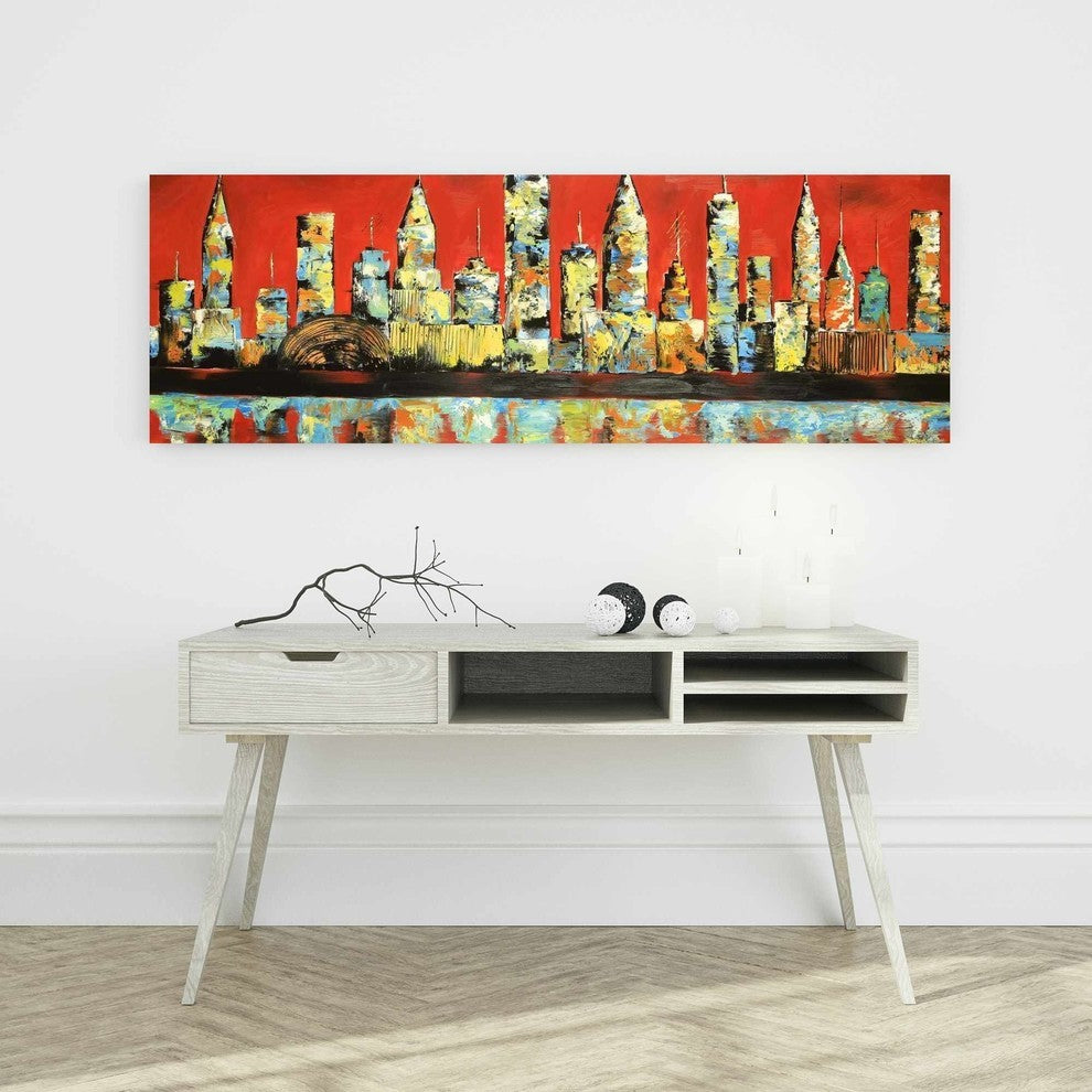 Red Abstract City Print on Wrapped Canvas