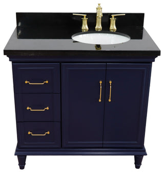 37" Single Vanity, Blue Finish With Black Galaxy