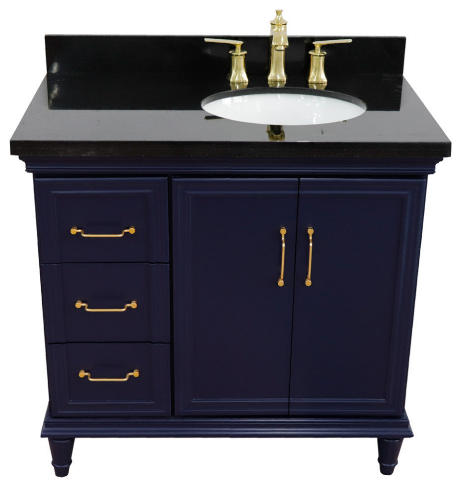 37" Single Vanity, Blue Finish With Black Galaxy