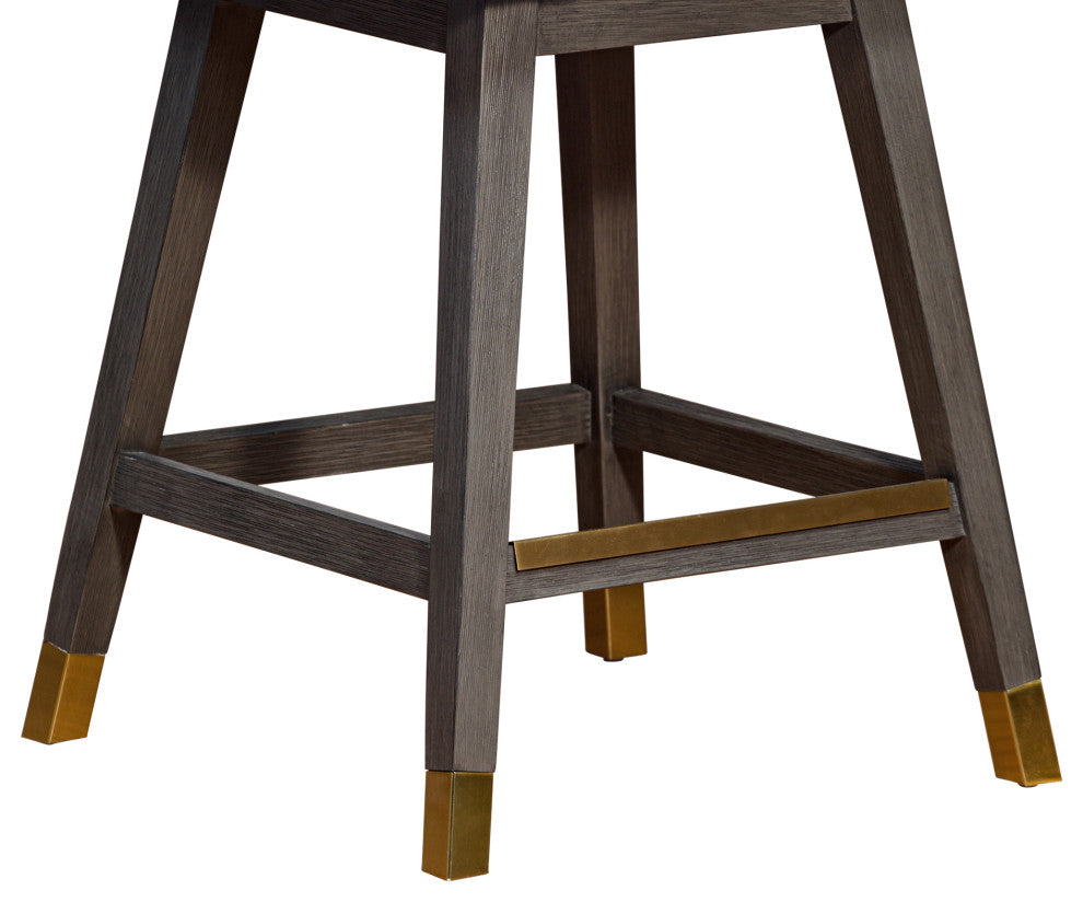Basila Swivel Counter Stool in Grey Oak Wood Finish with Grey Fabric
