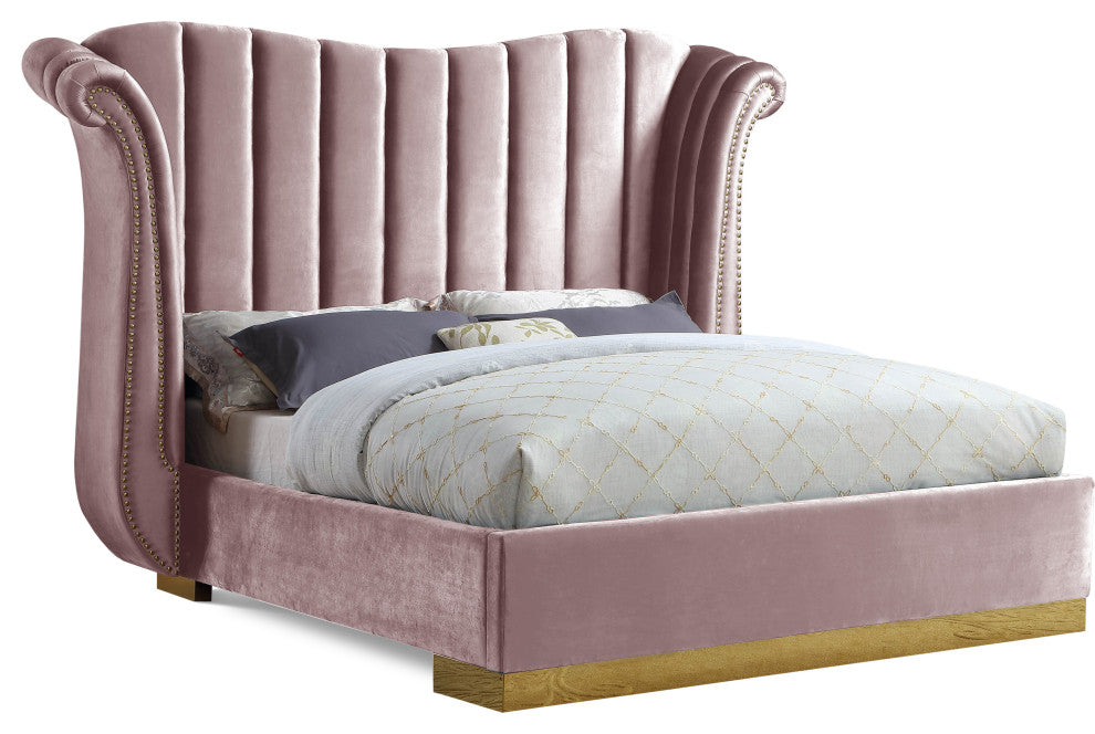 Flora Black Velvet Bed, Pink, Queen