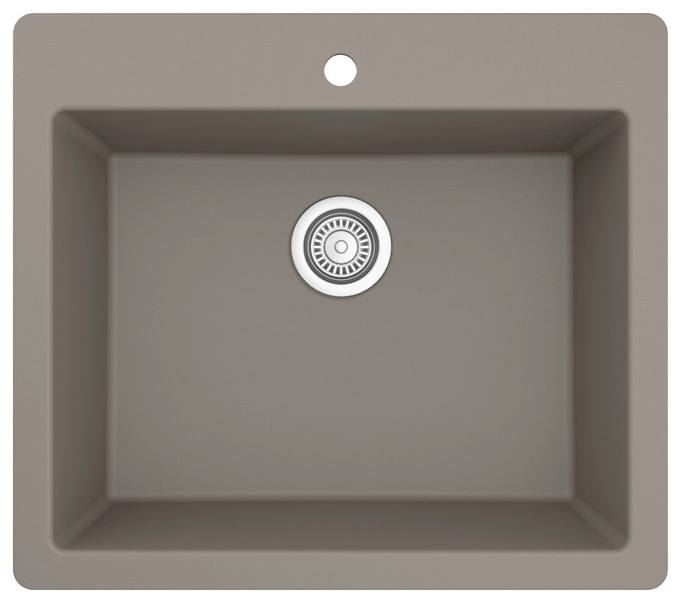 Karran QT-820 Top Mount 25" Single Bowl Quartz Kitchen Sink, Concrete