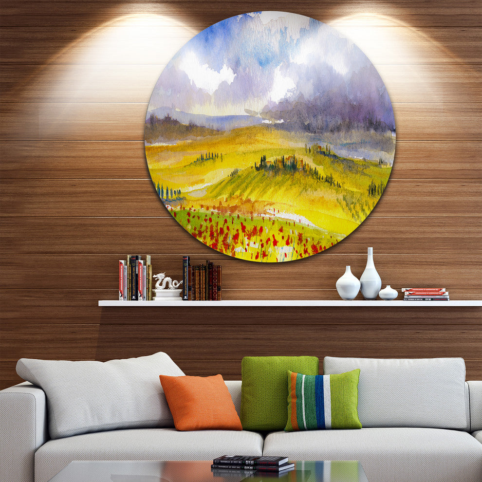 Beautiful Tuscan Hills Italy, Landscape Disc Metal Wall Art, 11"