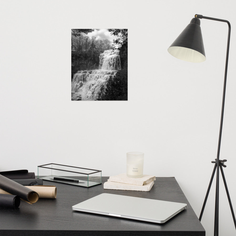 Chittenango Falls Landscape Photo Black and White Unframed Wall Art Print, 11" X 14"