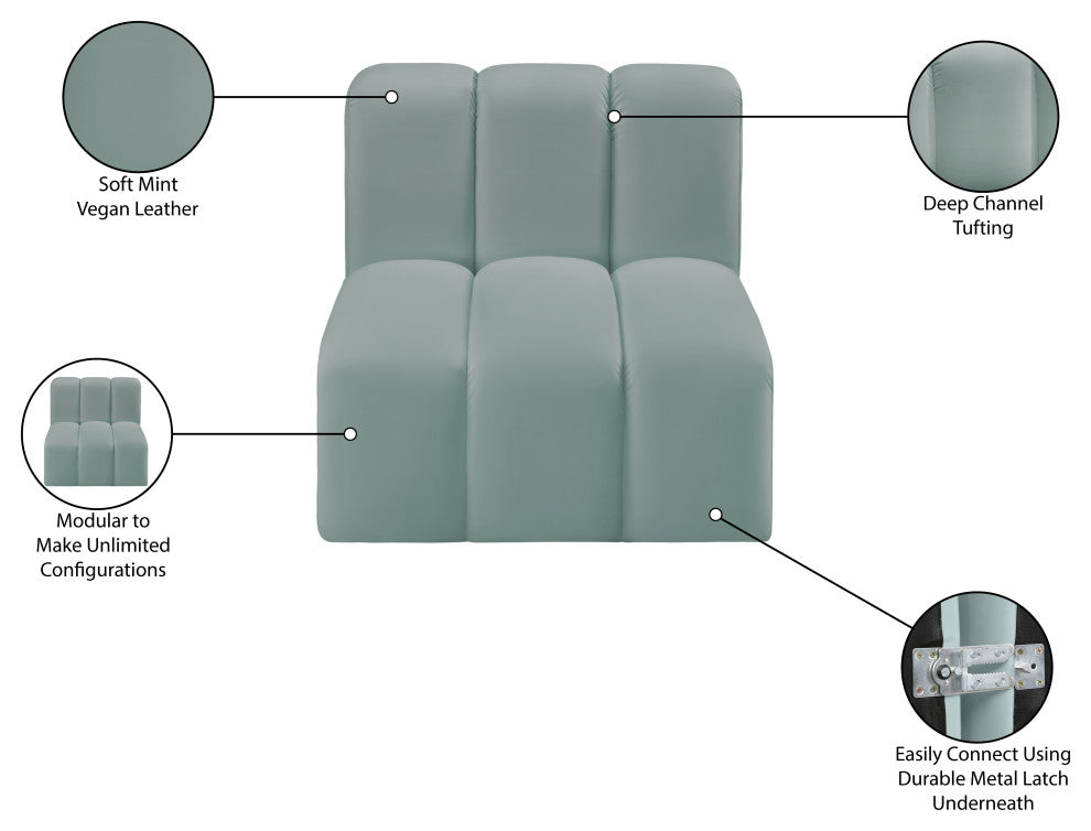 Arc Upholstered Modular Component, Green, 1-Piece: Straight Chair, Vegan Leather