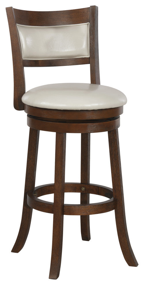 30" Swivel Stool, Cream Faux Leather With Dark Walnut Finish