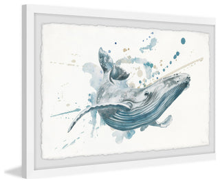 "Blue Whale Splash" Framed Painting Print, 18"x12"